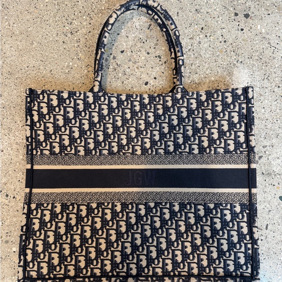Dior Navy and Beige Monogram Large Book Tote - Picture 3 of 7